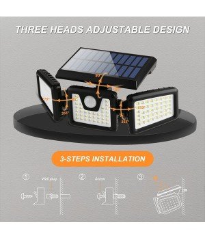 Buitenlamp op zonne-energie, 118 LED, bewegingssensor, IP65 Waterdicht, Tuin, Entree, Terras (1 Pak).